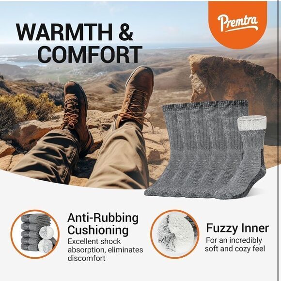 Premium Merino Wool Socks For Men & Women 3 Pair Gray Size Medium/Large - Picture 3 of 7